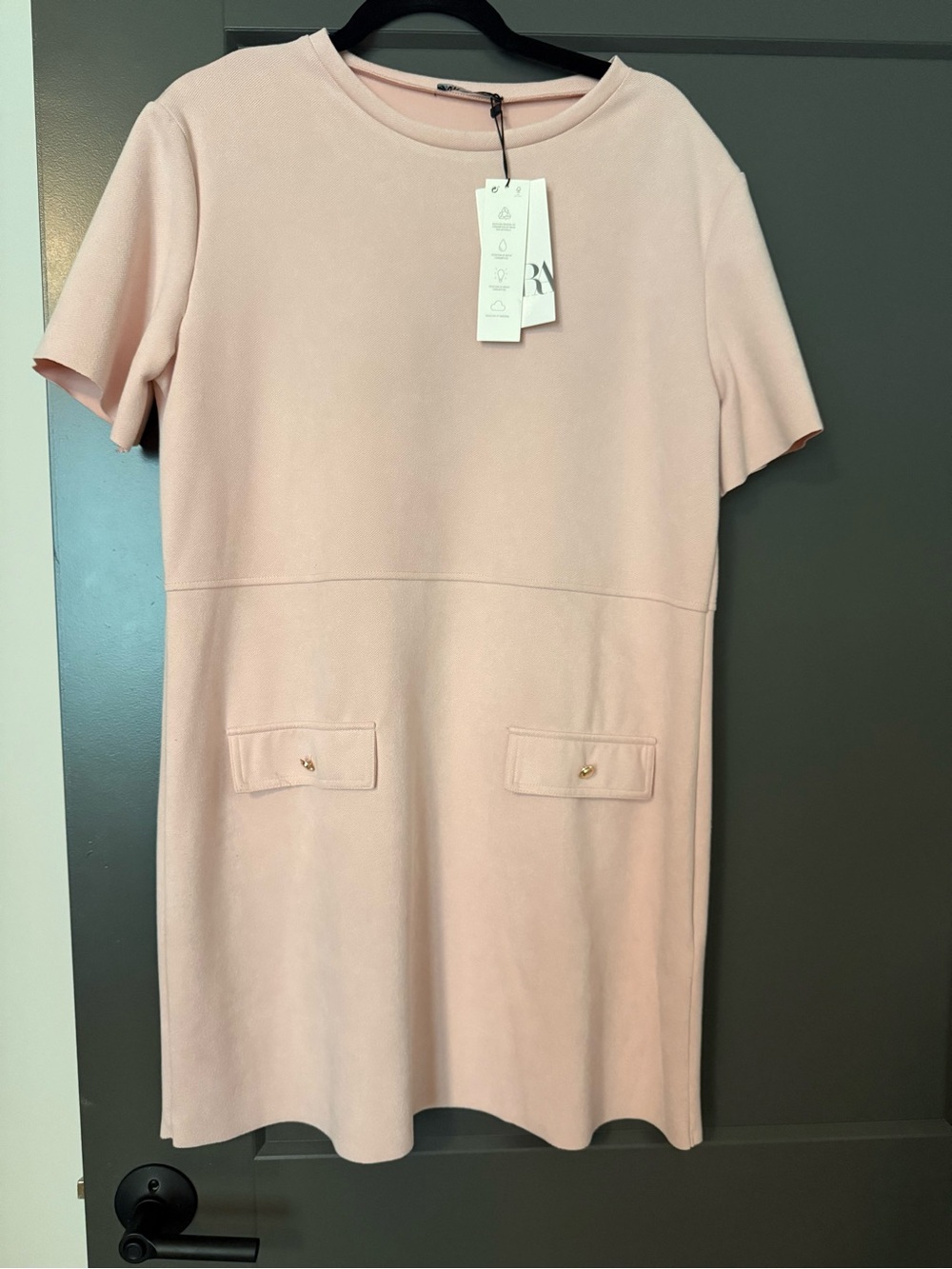 Zara Blush Pink Short Sleeve Shift Tunic with Pocket Flaps
